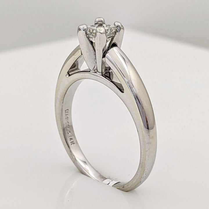 14K WHITE .49 CARAT TOTAL I1 H DIAMOND PRINCESS CUT RAISED SHANK SOLITAIRE ESTATE RING 4.9 GRAMS