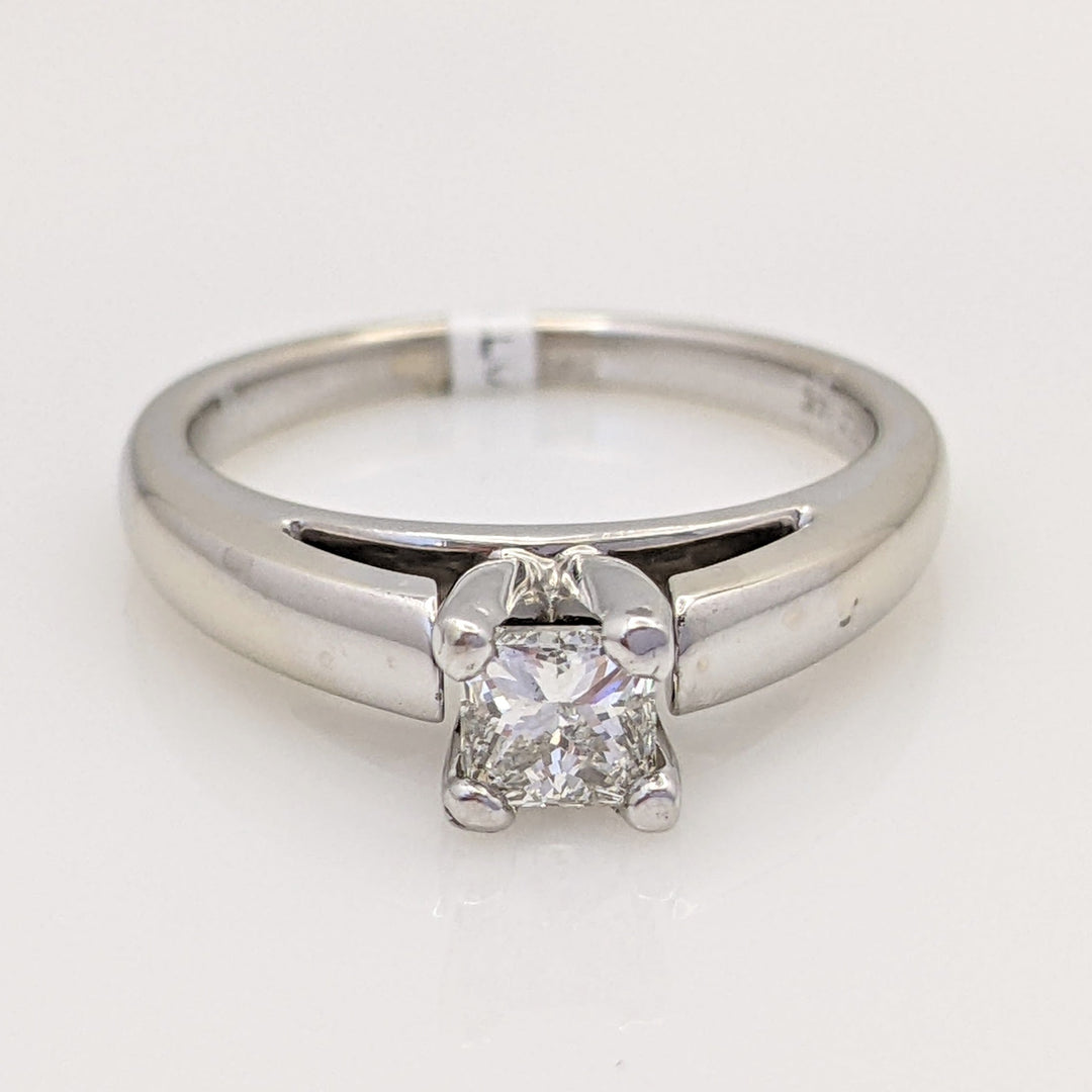 14K WHITE .49 CARAT TOTAL I1 H DIAMOND PRINCESS CUT RAISED SHANK SOLITAIRE ESTATE RING 4.9 GRAMS