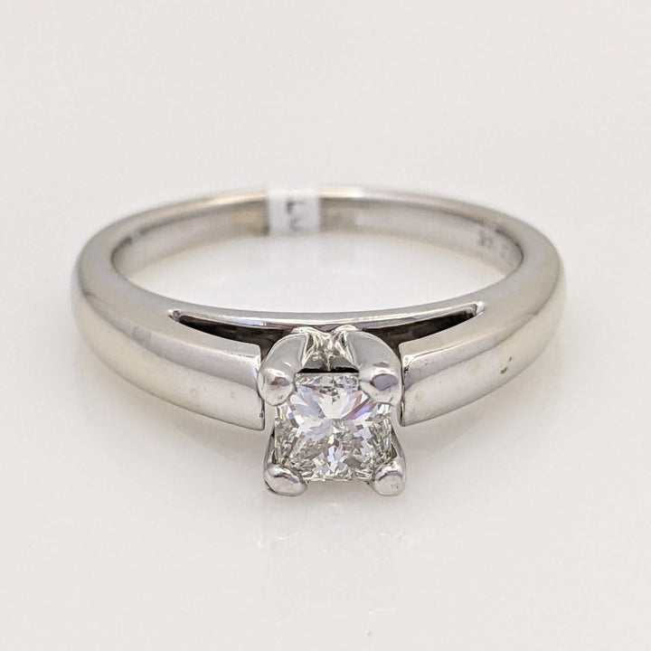 14K WHITE .49 CARAT TOTAL I1 H DIAMOND PRINCESS CUT RAISED SHANK SOLITAIRE ESTATE RING 4.9 GRAMS