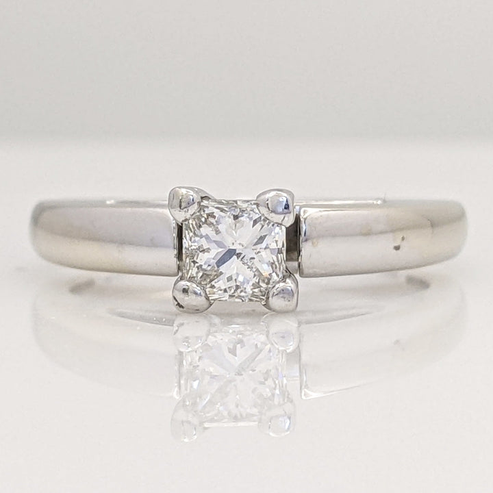 14K WHITE .49 CARAT TOTAL I1 H DIAMOND PRINCESS CUT RAISED SHANK SOLITAIRE ESTATE RING 4.9 GRAMS