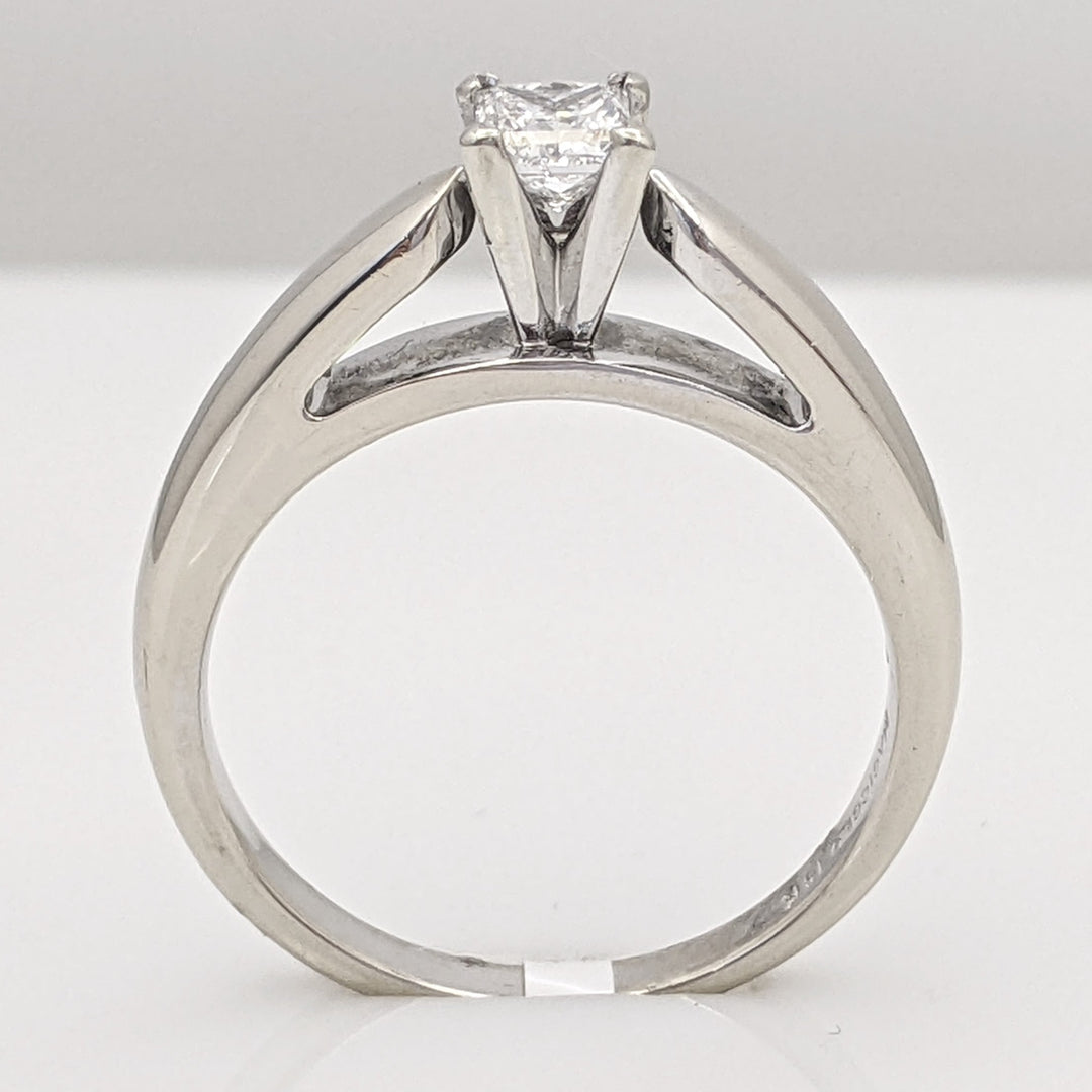 14K WHITE .37 CARAT TOTAL WEIGHT I1 E DIAMOND PRINCESS CUT RAISED SHANK SOLITAIRE ESTATE RING 4.5 GRAMS