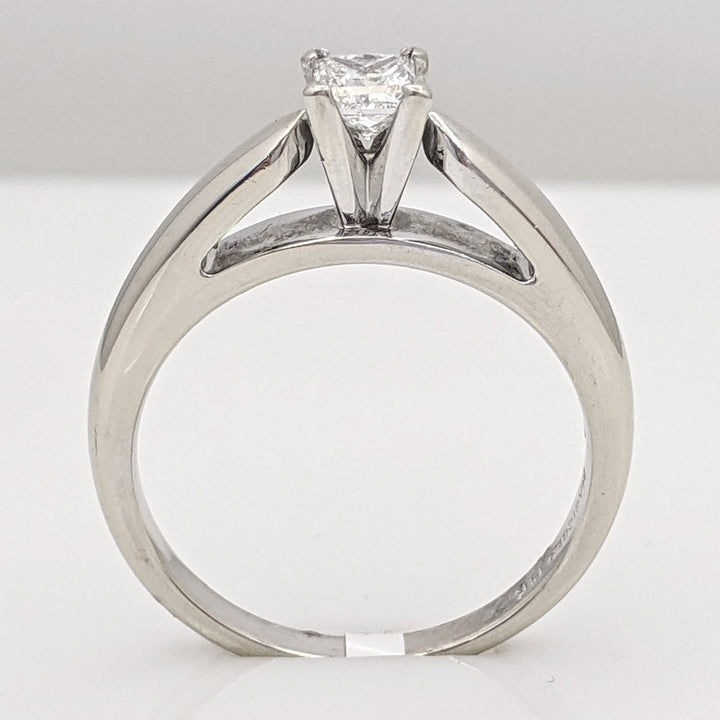 14K WHITE .37 CARAT TOTAL WEIGHT I1 E DIAMOND PRINCESS CUT RAISED SHANK SOLITAIRE ESTATE RING 4.5 GRAMS