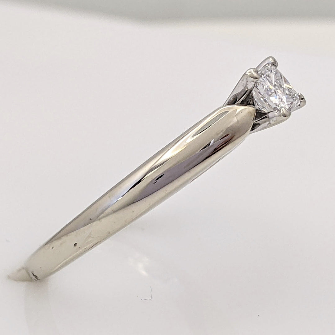 14K WHITE .37 CARAT TOTAL WEIGHT I1 E DIAMOND PRINCESS CUT RAISED SHANK SOLITAIRE ESTATE RING 4.5 GRAMS