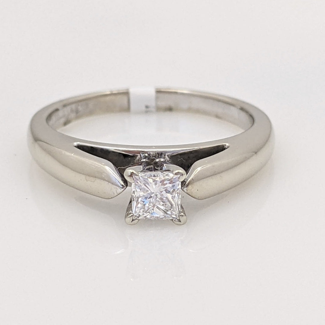 14K WHITE .37 CARAT TOTAL WEIGHT I1 E DIAMOND PRINCESS CUT RAISED SHANK SOLITAIRE ESTATE RING 4.5 GRAMS