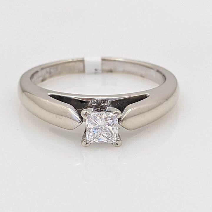 14K WHITE .37 CARAT TOTAL WEIGHT I1 E DIAMOND PRINCESS CUT RAISED SHANK SOLITAIRE ESTATE RING 4.5 GRAMS