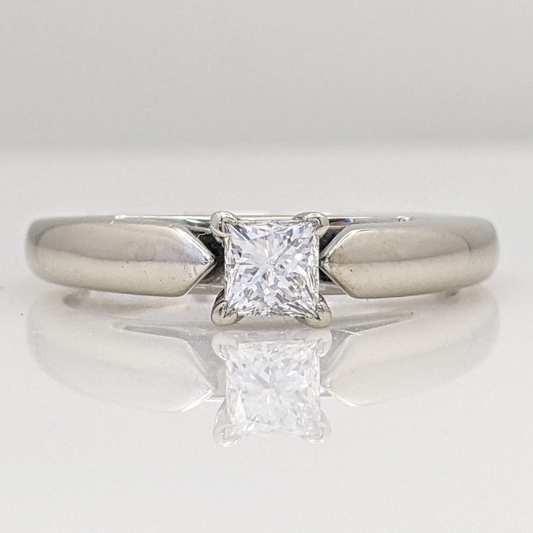 14K WHITE .37 CARAT TOTAL WEIGHT I1 E DIAMOND PRINCESS CUT RAISED SHANK SOLITAIRE ESTATE RING 4.5 GRAMS