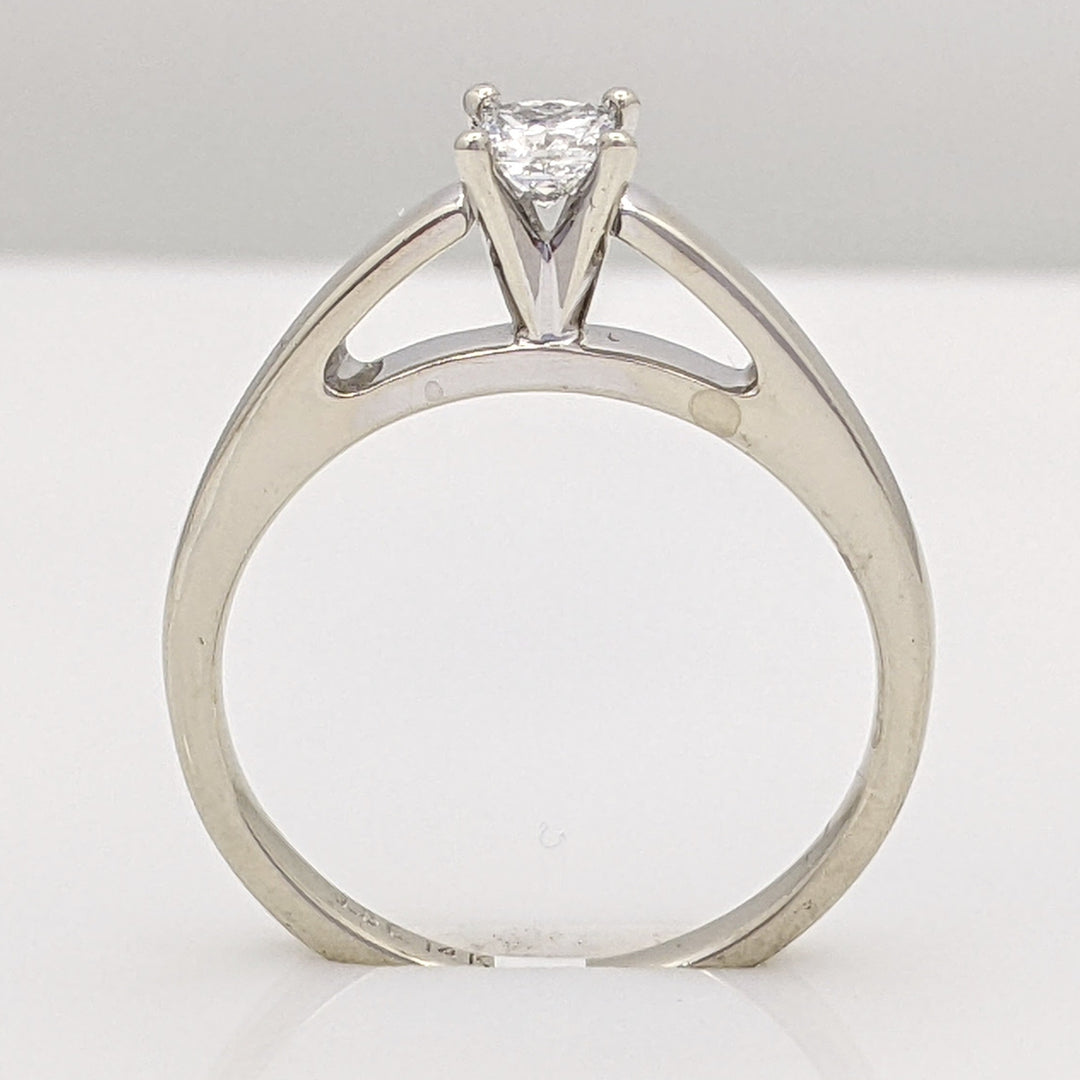 14K WHITE .20 CARAT TOTAL I1 H DIAMOND PRINCESS CUT RAISED SHANK SOLITAIRE ESTATE RING 2.8 GRAMS