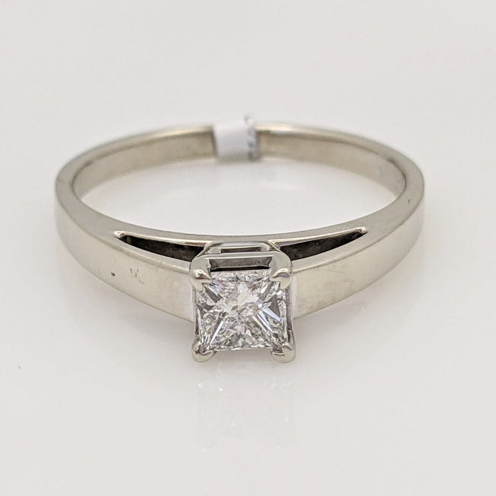 14K WHITE .48 CARAT TOTAL SI2 H PRINCESS CUT DIAMOND RAISED SHANK SOLITAIRE ESTATE RING 3.1G