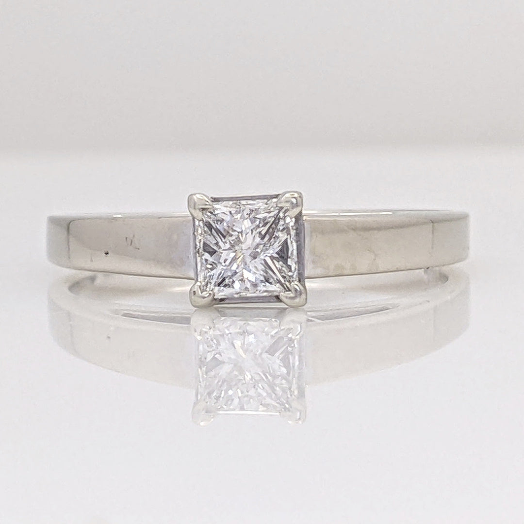 14K WHITE .48 CARAT TOTAL SI2 H PRINCESS CUT DIAMOND RAISED SHANK SOLITAIRE ESTATE RING 3.1G