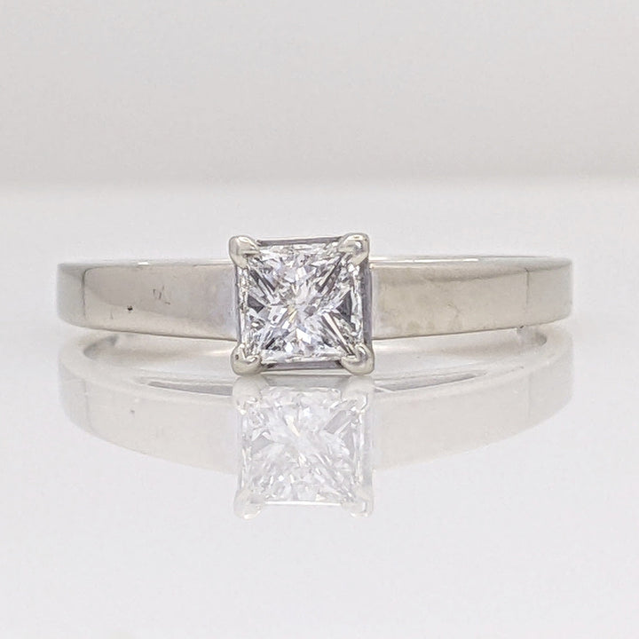 14K WHITE .48 CARAT TOTAL SI2 H PRINCESS CUT DIAMOND RAISED SHANK SOLITAIRE ESTATE RING 3.1G
