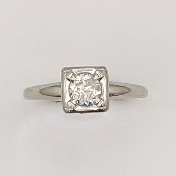 14K WHITE .43 CARAT TOTAL I2 H DIAMOND ROUND SQUARE HEAD SOLITAIRE ESTATE RING 2.2 GRAMS