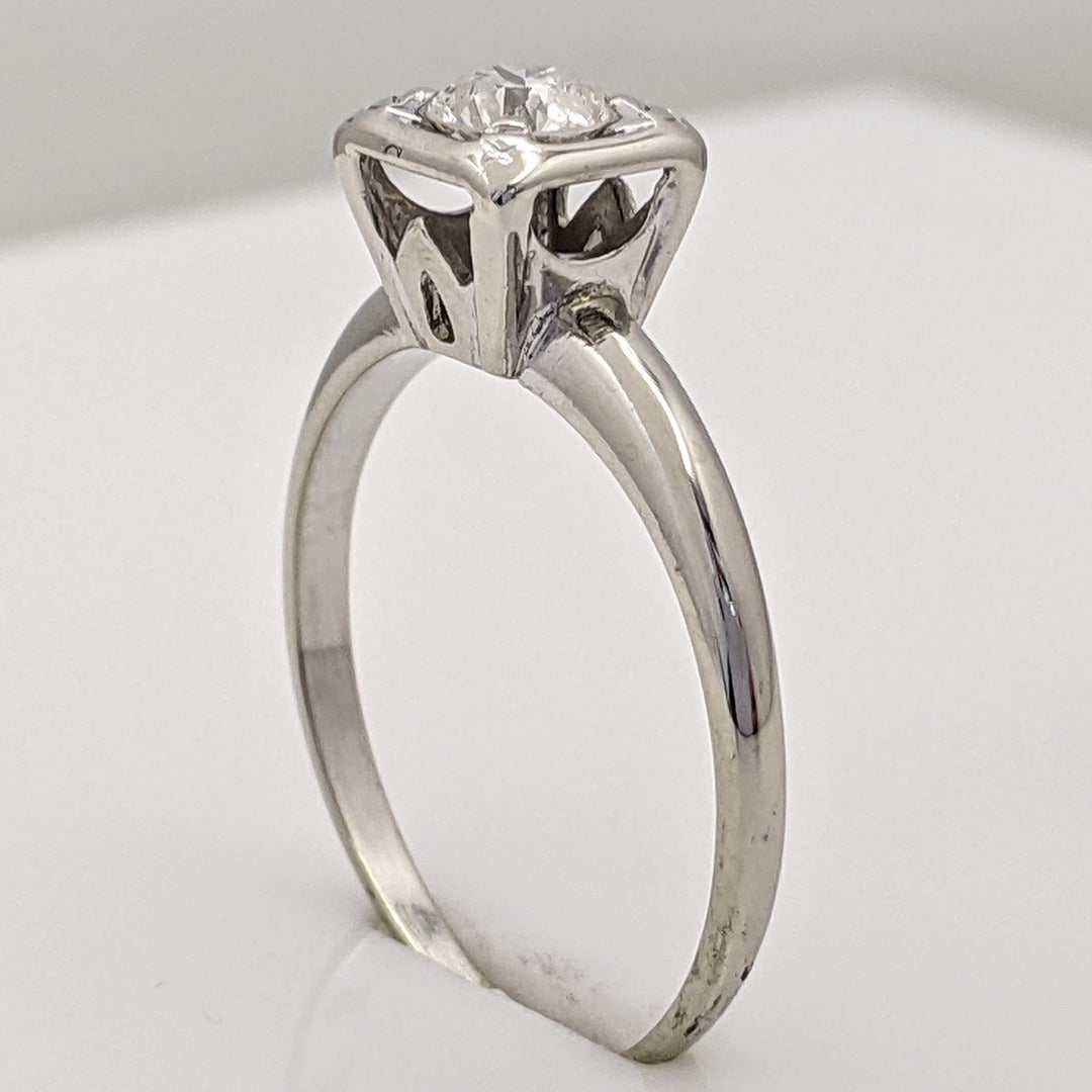 14K WHITE .43 CARAT TOTAL I2 H DIAMOND ROUND SQUARE HEAD SOLITAIRE ESTATE RING 2.2 GRAMS
