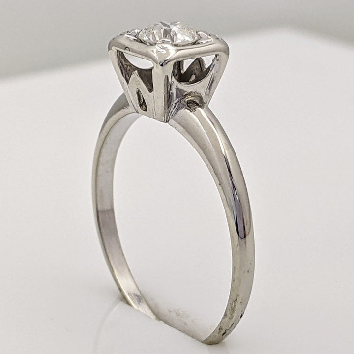 14K WHITE .43 CARAT TOTAL I2 H DIAMOND ROUND SQUARE HEAD SOLITAIRE ESTATE RING 2.2 GRAMS