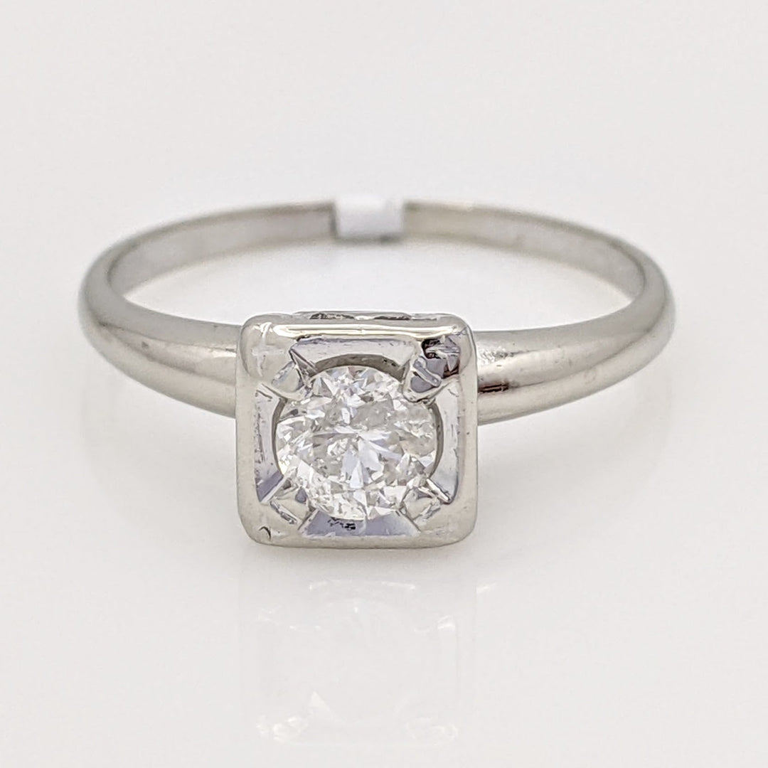 14K WHITE .43 CARAT TOTAL I2 H DIAMOND ROUND SQUARE HEAD SOLITAIRE ESTATE RING 2.2 GRAMS