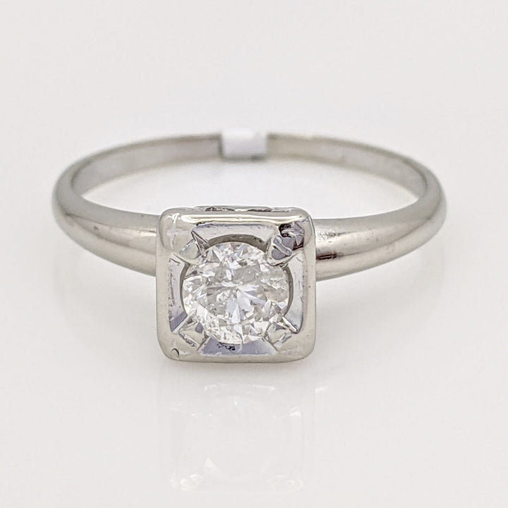 14K WHITE .43 CARAT TOTAL I2 H DIAMOND ROUND SQUARE HEAD SOLITAIRE ESTATE RING 2.2 GRAMS