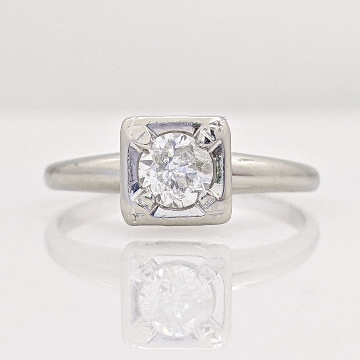 14K WHITE .43 CARAT TOTAL I2 H DIAMOND ROUND SQUARE HEAD SOLITAIRE ESTATE RING 2.2 GRAMS