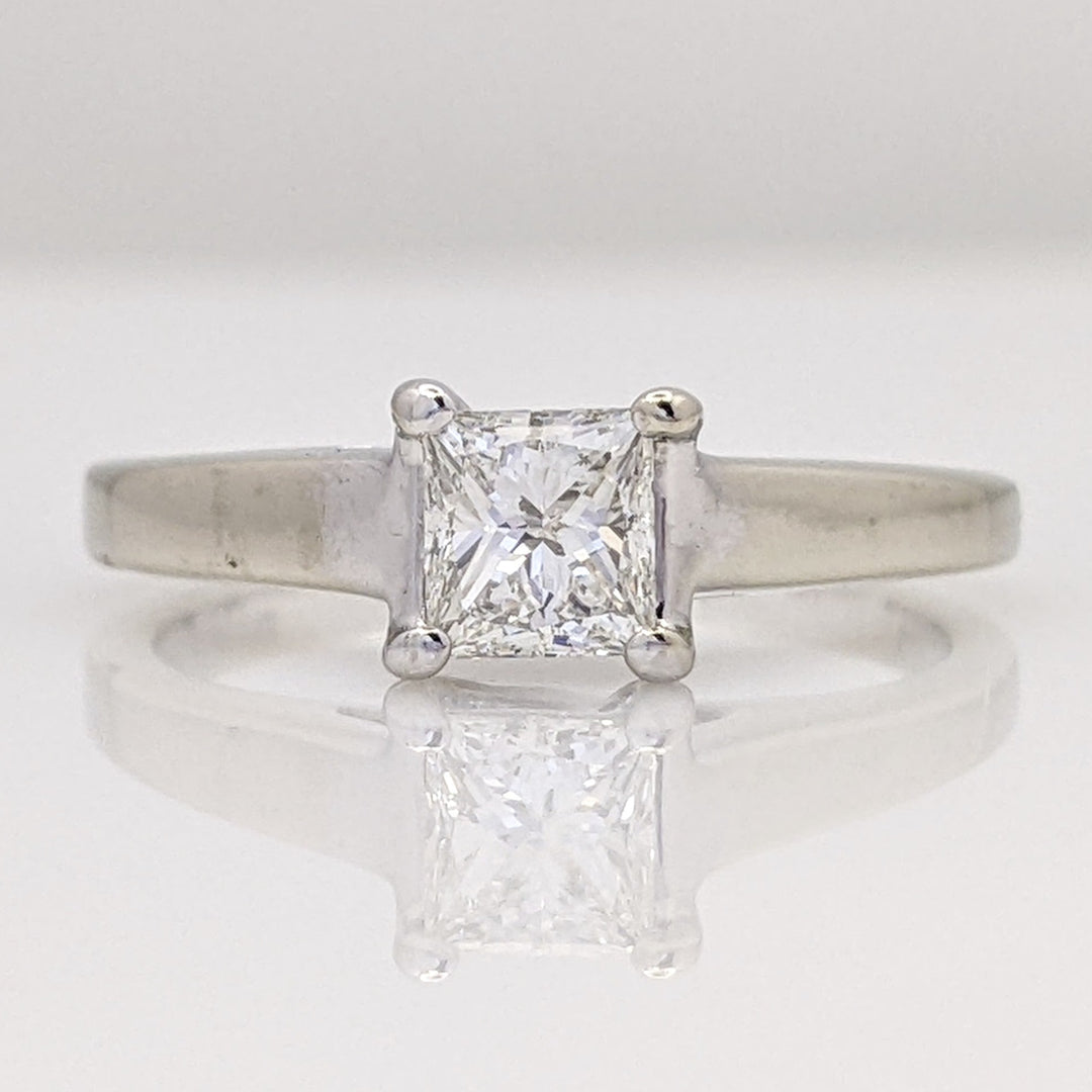 14K WHITE .38 CARAT TOTAL I1 J DIAMOND PRINCESS CUT SOLITAIRE ESTATE RING 1.9 GRAMS