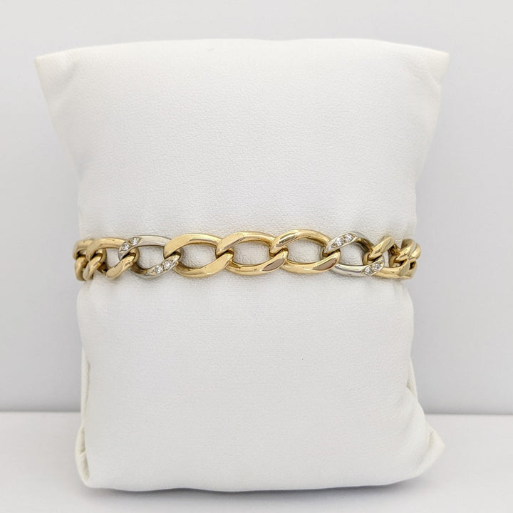 14K TWO-TONE DIAMOND ROUND (16) LINK ESTATE BRACELET 24.0 GRAMS