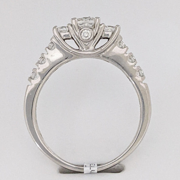 14K WHITE .97 CARAT TOTAL WEIGHT SI2 H DIAMOND PRINCESS CUT (3) ROUND (8) ESTATE HALO LEO RING 4.8 GRAMS