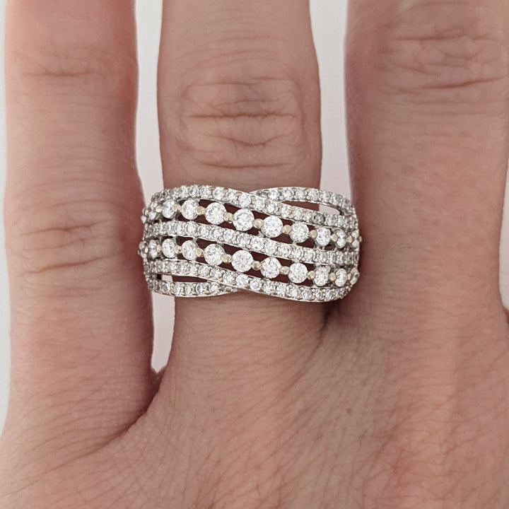 10K WHITE 1.45 CARAT TOTAL WEIGHT VS1 G DIAMOND ROUND (101) MULTI-ROW ESTATE BAND 3.5 GRAMS
