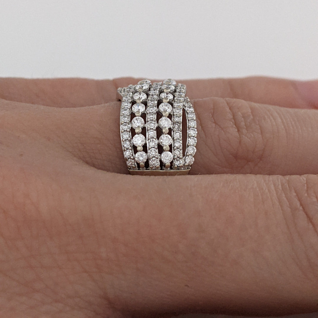 10K WHITE 1.45 CARAT TOTAL WEIGHT VS1 G DIAMOND ROUND (101) MULTI-ROW ESTATE BAND 3.5 GRAMS