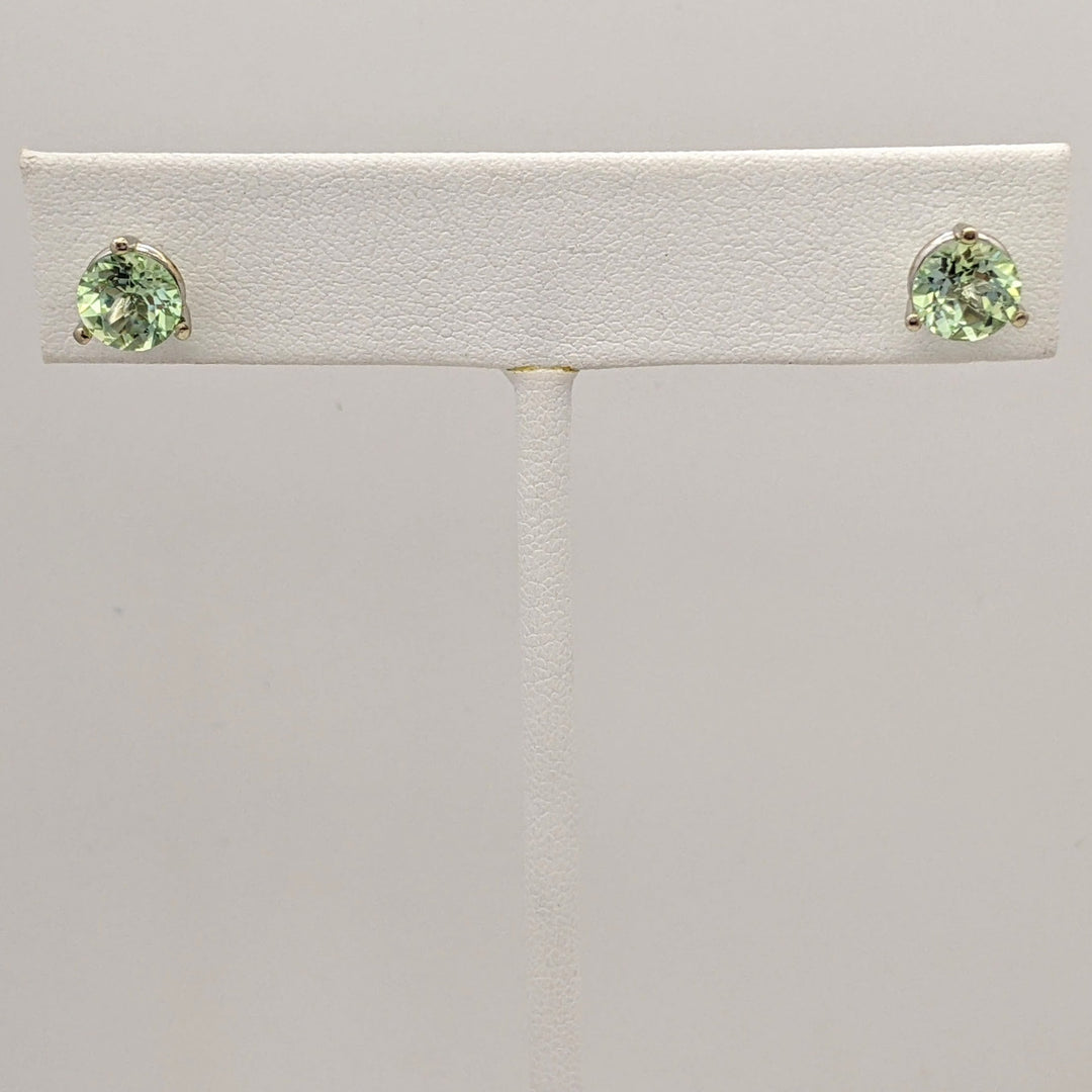 14K WHITE LIGHT GREEN TOURMALINE ROUND 6.5MM ESTATE STUD EARRINGS 1.8 GRAMS