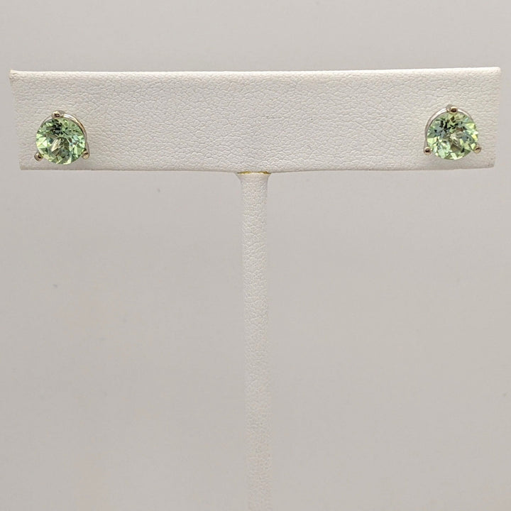 14K WHITE LIGHT GREEN TOURMALINE ROUND 6.5MM ESTATE STUD EARRINGS 1.8 GRAMS