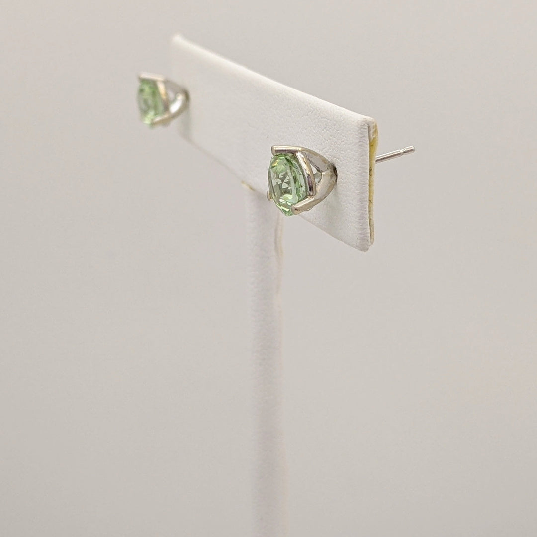 14K WHITE LIGHT GREEN TOURMALINE ROUND 6.5MM ESTATE STUD EARRINGS 1.8 GRAMS