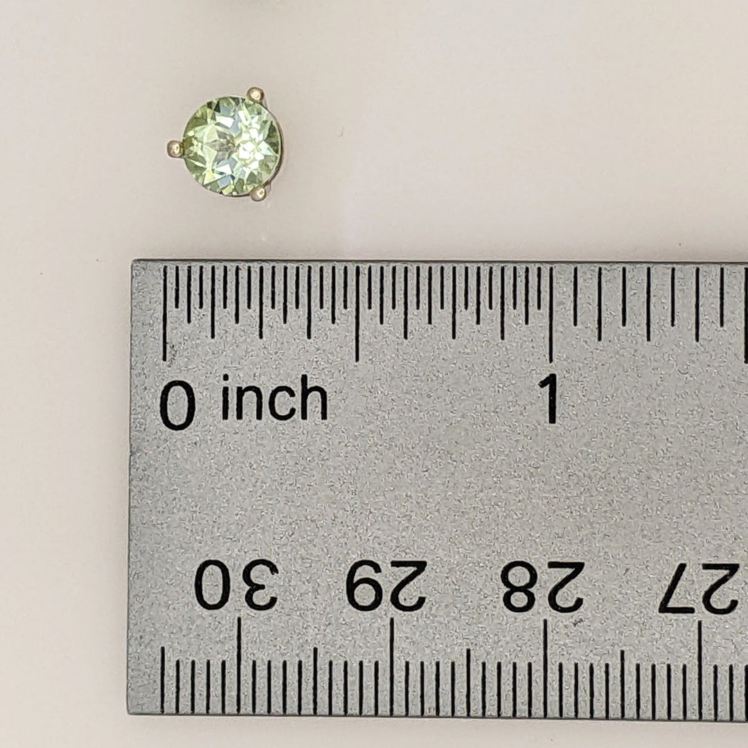 14K WHITE LIGHT GREEN TOURMALINE ROUND 6.5MM ESTATE STUD EARRINGS 1.8 GRAMS
