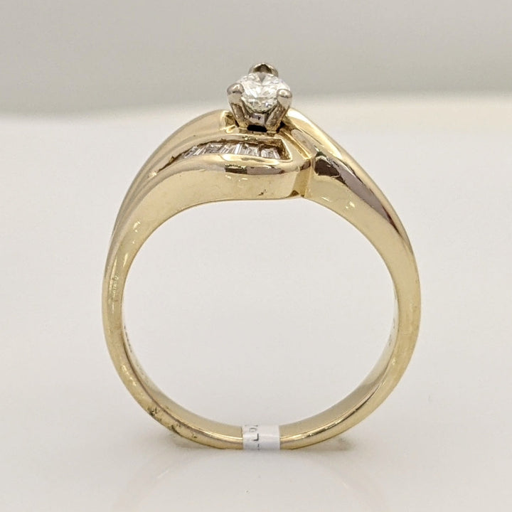 14K .50 CARAT TOTAL WEIGHT VS1 G PEAR DIAMOND WITH (6) ROUND AND (8) BAGUETTE ESTATE RING 4.7 GRAMS