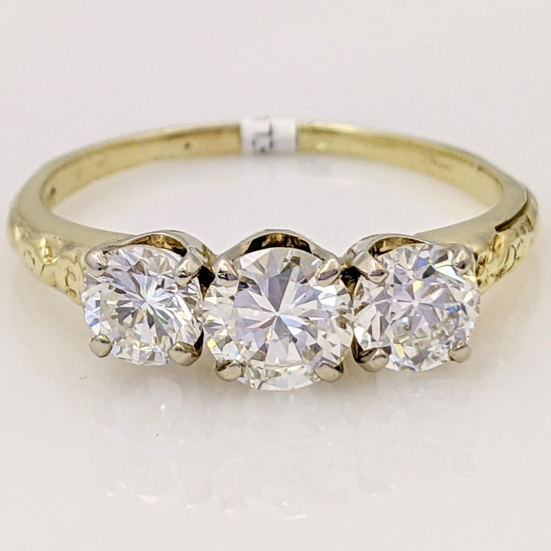 14K 1.43 CARAT TOTAL WEIGHT VS2 G-H DIAMOND ROUND (3) ESTATE TRINITY RING 2.7 GRAMS