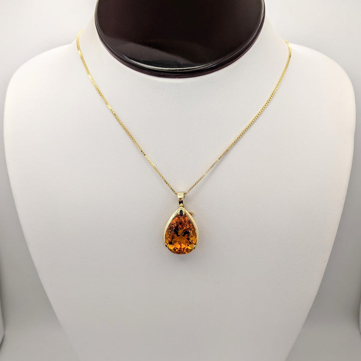 14K CITRINE PEAR 15X19 ESTATE PENDANT & CHAIN 9.2 GRAMS
