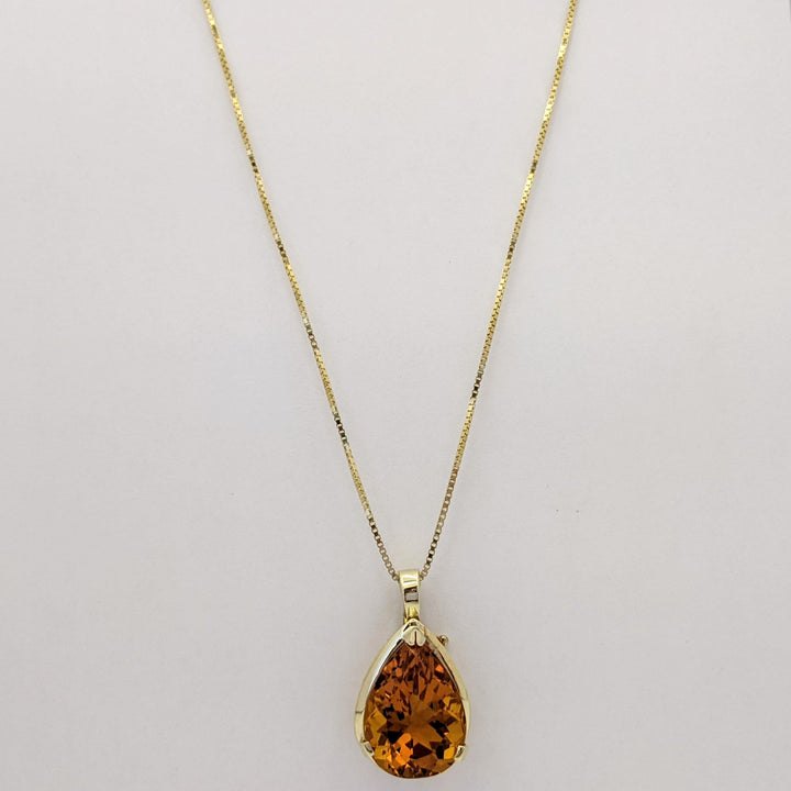 14K CITRINE PEAR 15X19 ESTATE PENDANT & CHAIN 9.2 GRAMS