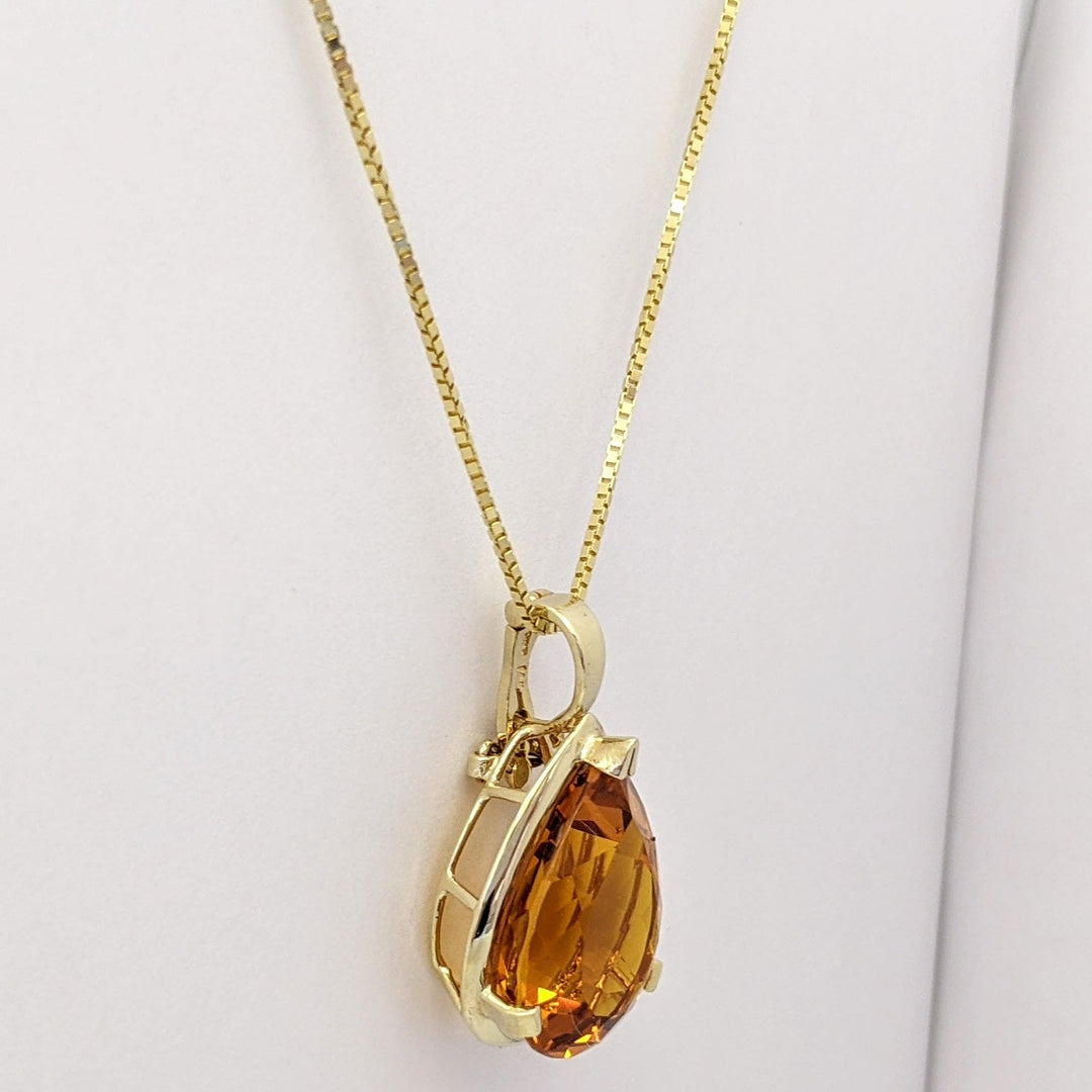 14K CITRINE PEAR 15X19 ESTATE PENDANT & CHAIN 9.2 GRAMS