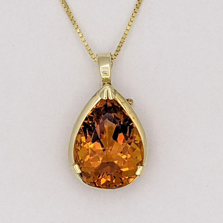 14K CITRINE PEAR 15X19 ESTATE PENDANT & CHAIN 9.2 GRAMS
