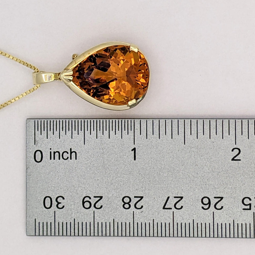 14K CITRINE PEAR 15X19 ESTATE PENDANT & CHAIN 9.2 GRAMS
