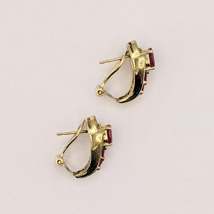 14K RUBY OVAL 4X6 (2) BAGUETTE (6) DIAMOND ROUND (24) BAGUETTE (12) OMEGA ESTATE EARRINGS 6.6 GRAMS
