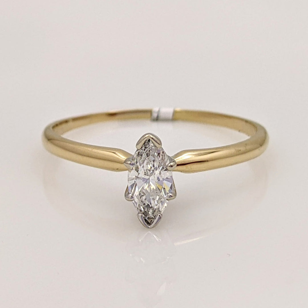14K .48 CARAT TOTAL SI2 H DIAMOND MARQUISE ESTATE SOLITAIRE RING 2.1 GRAMS