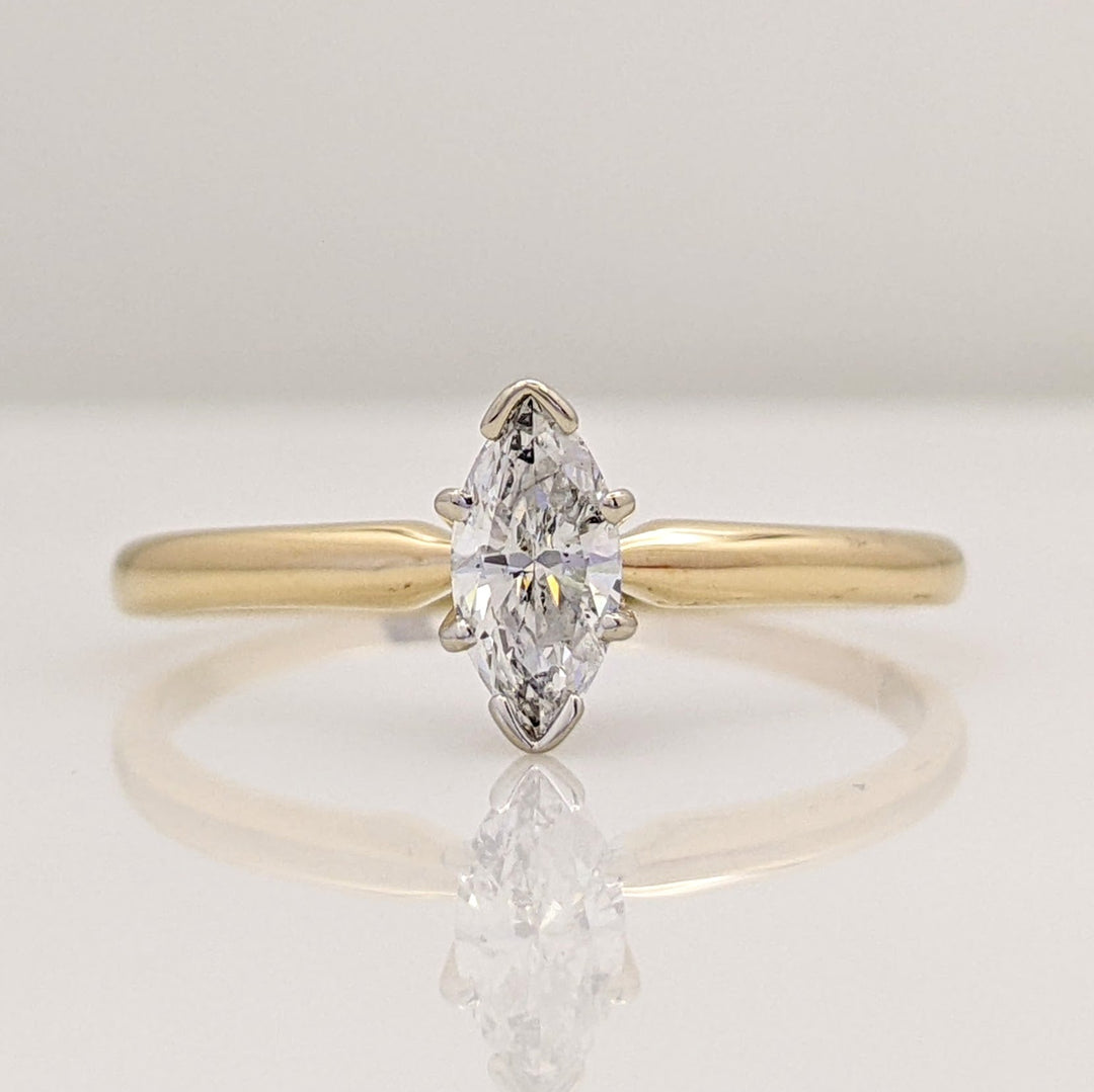 14K .48 CARAT TOTAL SI2 H DIAMOND MARQUISE ESTATE SOLITAIRE RING 2.1 GRAMS