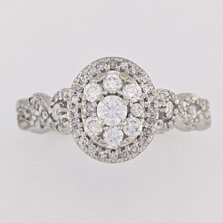 10K WHITE .50 CARAT TOTAL WEIGHT SI1 H DIAMOND ROUND (54) CLUSTER ESTATE RING 2.6G