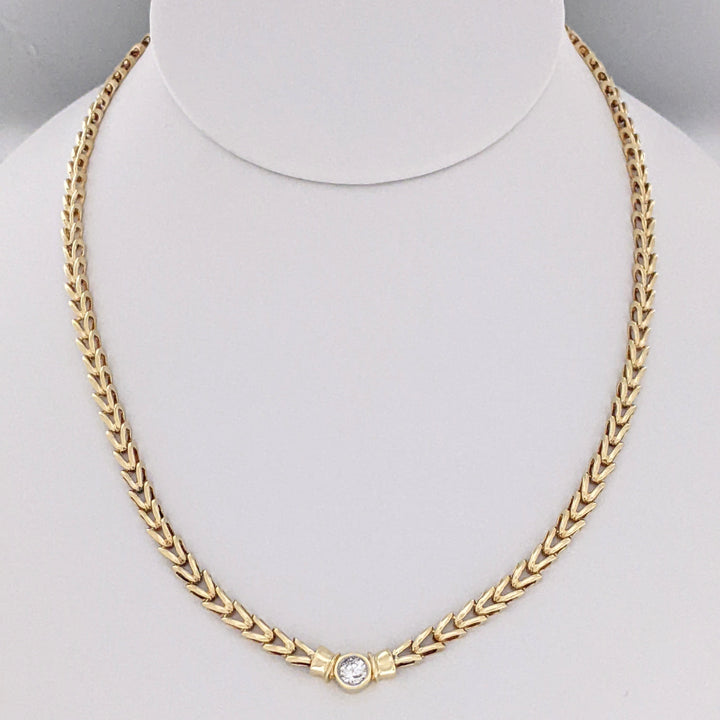 14K .33 CARAT TOTAL I1 H DIAMOND ROUND BEZEL (1) LINK ESTATE NECKLACE 16.3 GRAMS