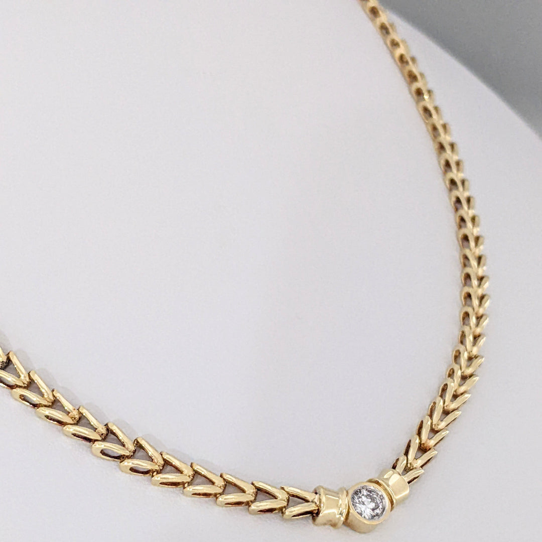 14K .33 CARAT TOTAL I1 H DIAMOND ROUND BEZEL (1) LINK ESTATE NECKLACE 16.3 GRAMS