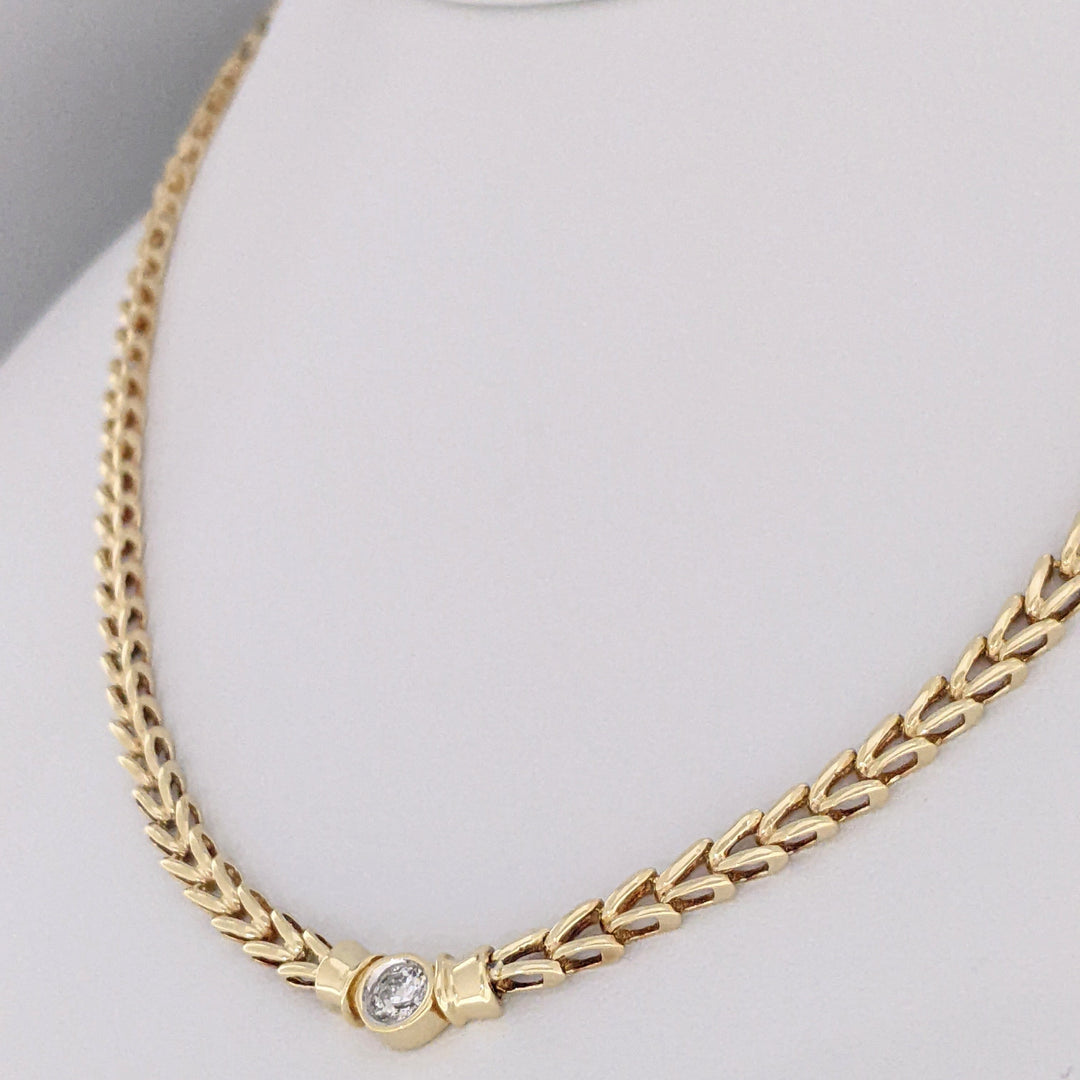 14K .33 CARAT TOTAL I1 H DIAMOND ROUND BEZEL (1) LINK ESTATE NECKLACE 16.3 GRAMS