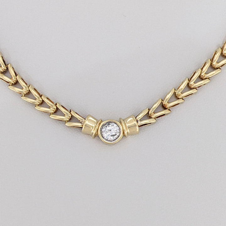 14K .33 CARAT TOTAL I1 H DIAMOND ROUND BEZEL (1) LINK ESTATE NECKLACE 16.3 GRAMS