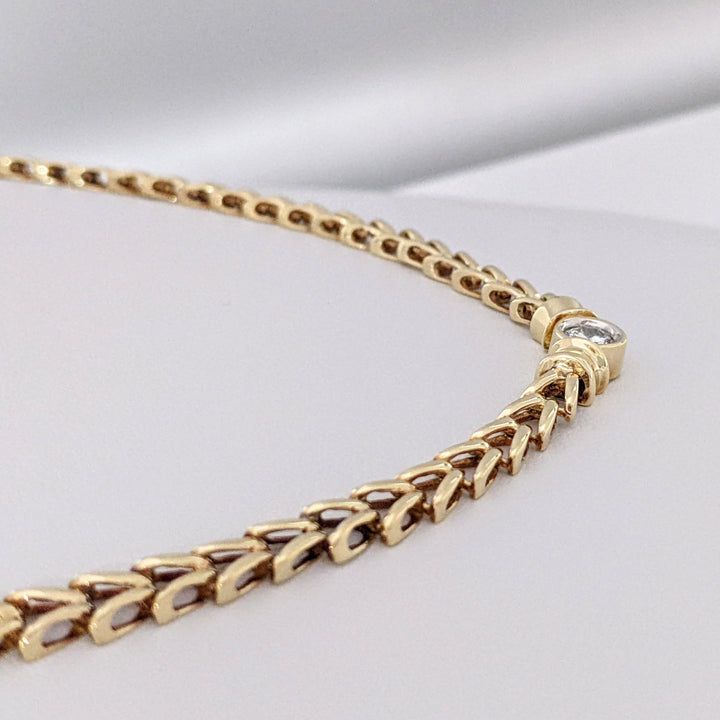 14K .33 CARAT TOTAL I1 H DIAMOND ROUND BEZEL (1) LINK ESTATE NECKLACE 16.3 GRAMS