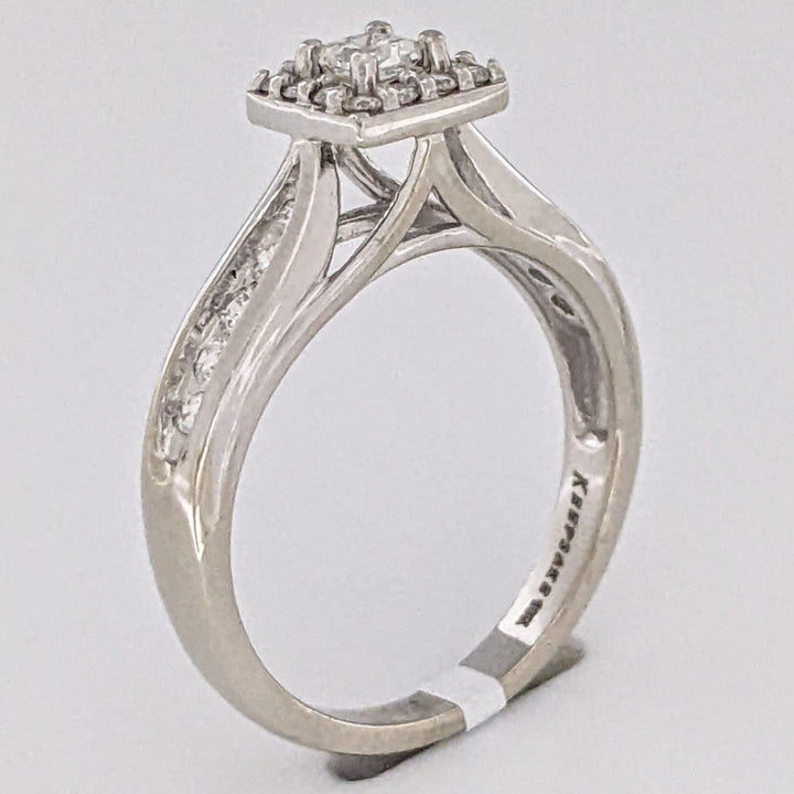 10K WHITE .36 CARAT TOTAL WEIGHT VS2 H DIAMOND PRINCESS CUT (1) ROUND (22) ESTATE HALO RING 3.5 GRAMS