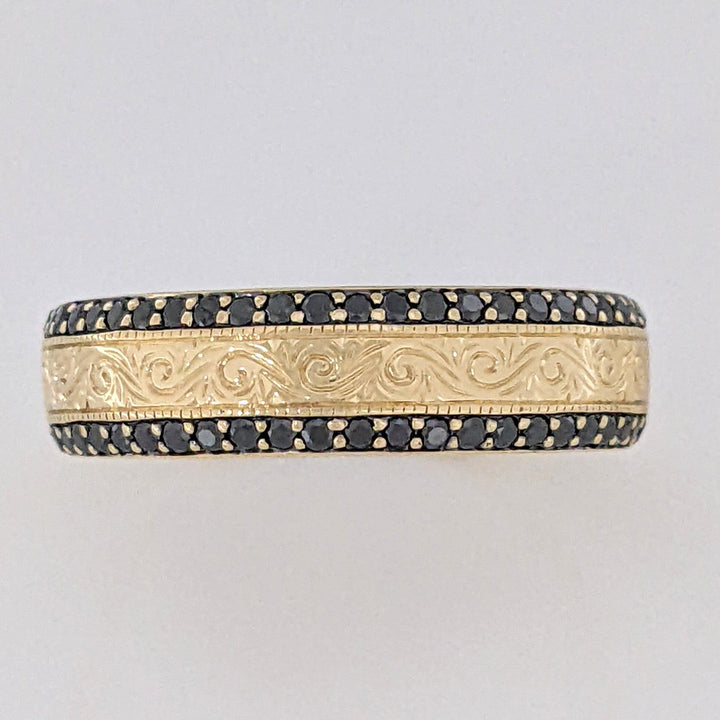 14K BLACK DIAMOND ROUND (48) ETCHED ESTATE BAND 7.5 GRAMS
