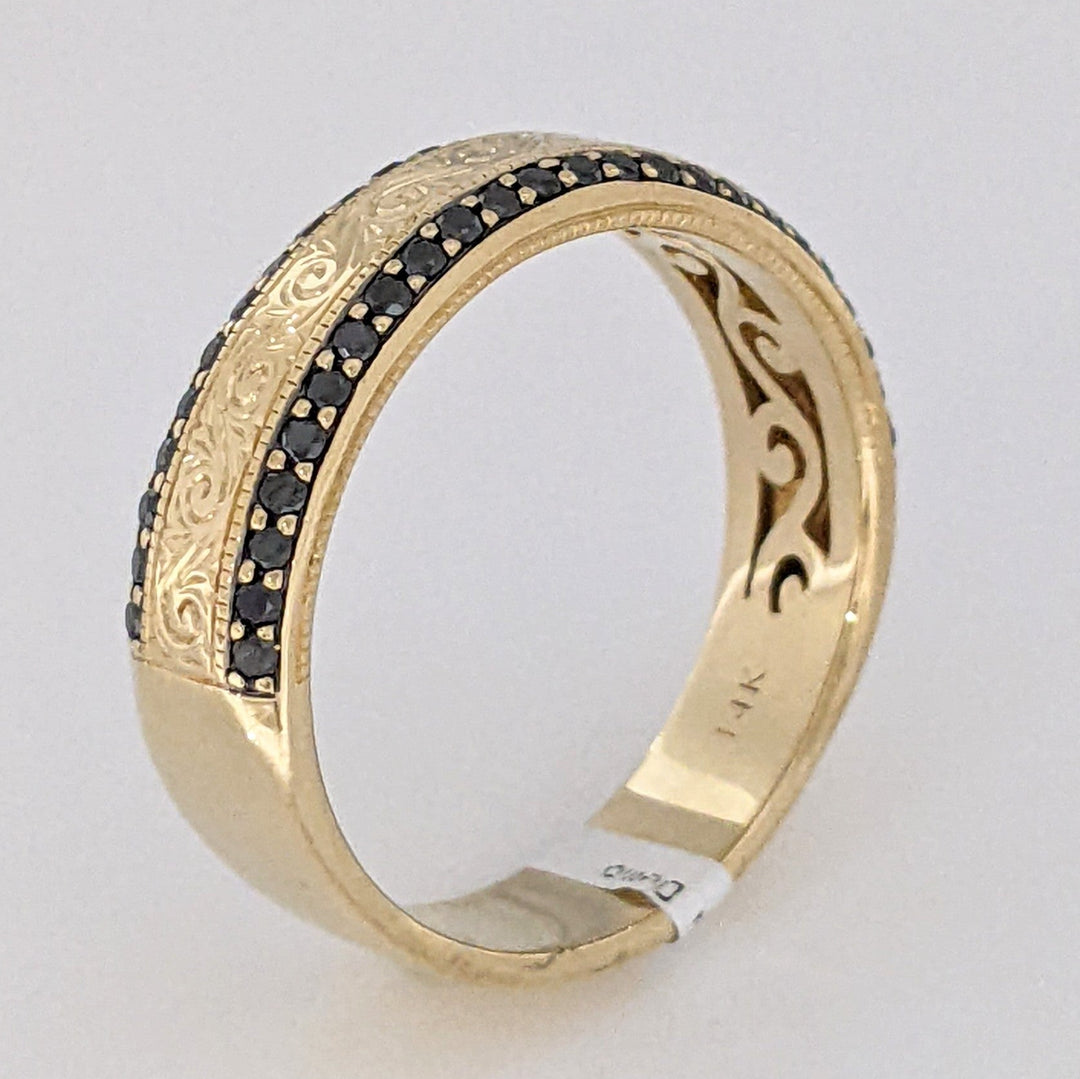 14K BLACK DIAMOND ROUND (48) ETCHED ESTATE BAND 7.5 GRAMS