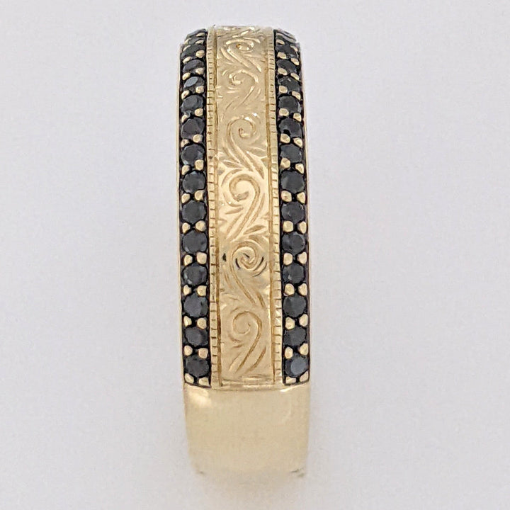 14K BLACK DIAMOND ROUND (48) ETCHED ESTATE BAND 7.5 GRAMS