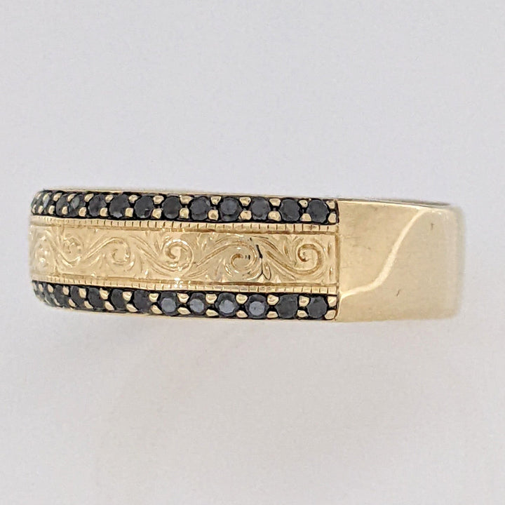 14K BLACK DIAMOND ROUND (48) ETCHED ESTATE BAND 7.5 GRAMS